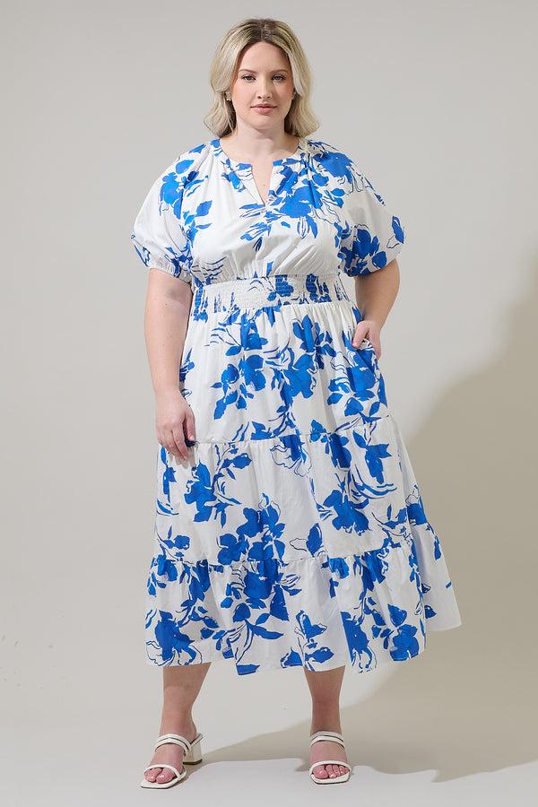 sugarlips Aby Floral Hacienda Puff Sleeve Midi Dress Curve