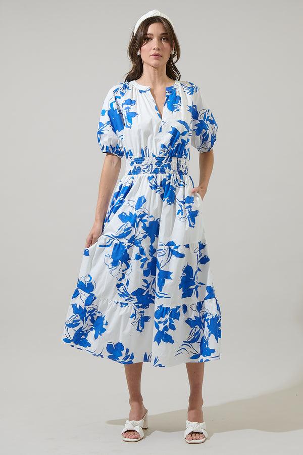 sugarlips Aby Floral Hacienda Puff Sleeve Midi Dress