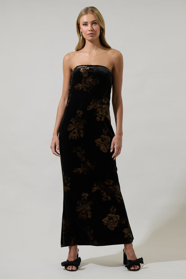 Sugarlips Ace Floral Dynamite Velvet Strapless Maxi Dress