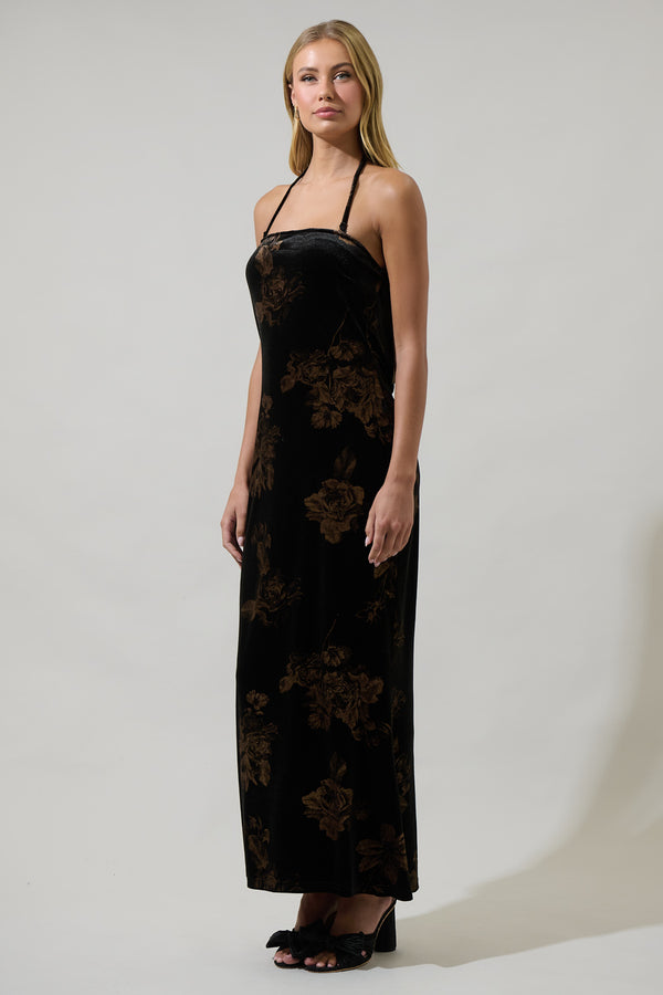 Sugarlips Ace Floral Dynamite Velvet Strapless Maxi Dress