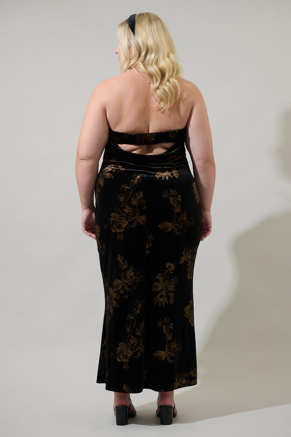 Sugarlips Ace Floral Dynamite Velvet Strapless Maxi Dress Curve