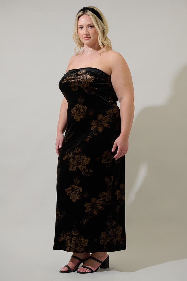 Sugarlips Ace Floral Dynamite Velvet Strapless Maxi Dress Curve