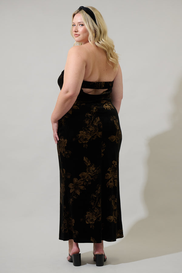 Sugarlips Ace Floral Dynamite Velvet Strapless Maxi Dress Curve