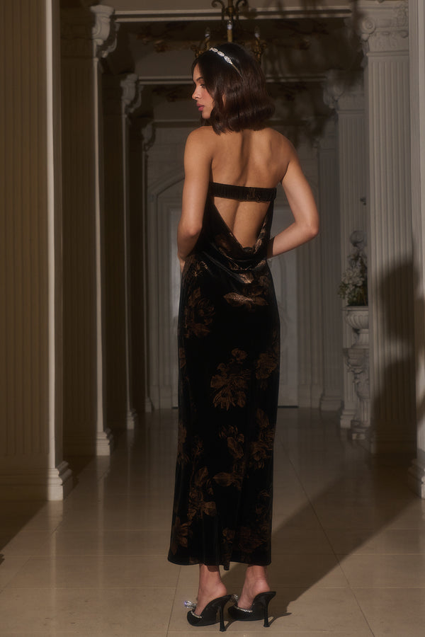 sugarlips Ace Floral Dynamite Velvet Strapless Maxi Dress