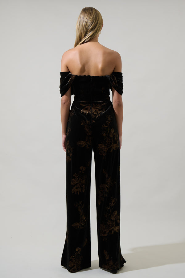Sugarlips Ace Floral Love Velvet Off The Shoulder Jumpsuit