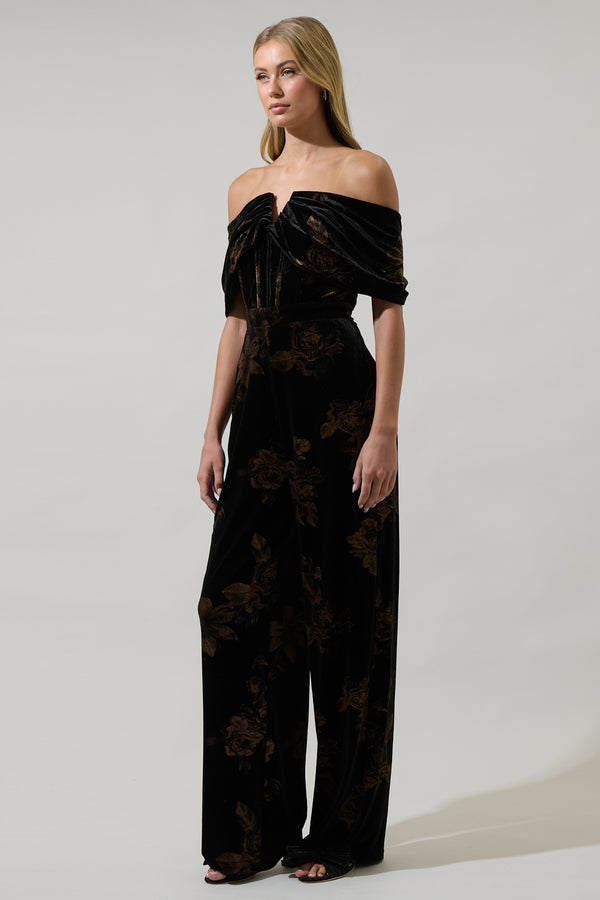 Sugarlips Ace Floral Love Velvet Off The Shoulder Jumpsuit