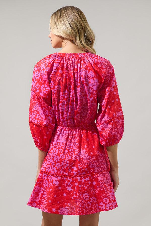 Sugarlips Addie Floral Dabria Split Neck Mini Dress