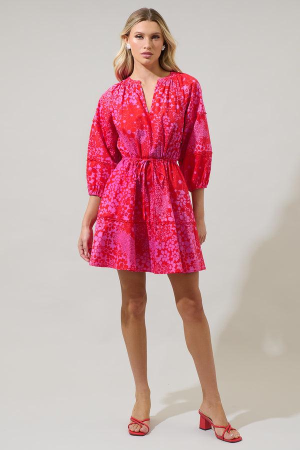 Sugarlips Addie Floral Dabria Split Neck Mini Dress
