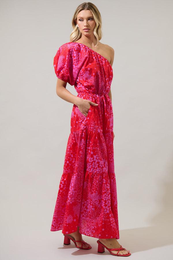 Sugarlips Addie Floral Querida One Shoulder Midi Dress
