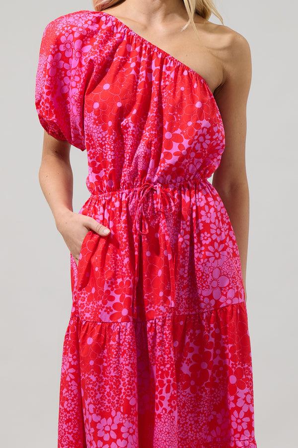 Sugarlips Addie Floral Querida One Shoulder Midi Dress