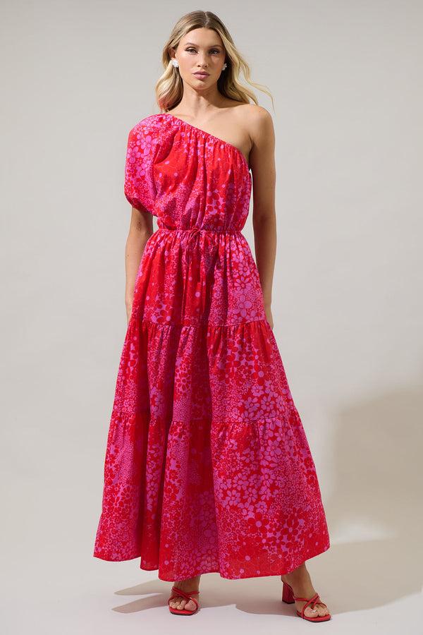 sugarlips Addie Floral Querida One Shoulder Midi Dress