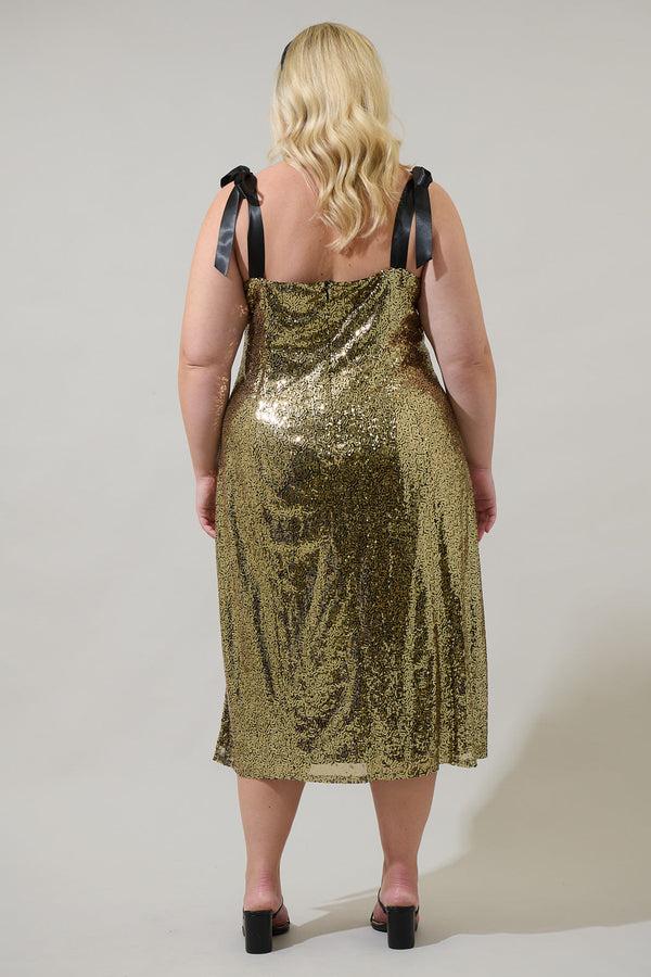 Sugarlips Adelisa Sequin Tie Strap Midi Dress Curve