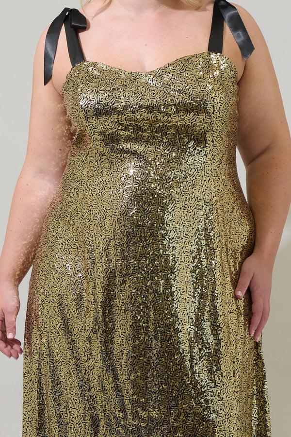 Sugarlips Adelisa Sequin Tie Strap Midi Dress Curve