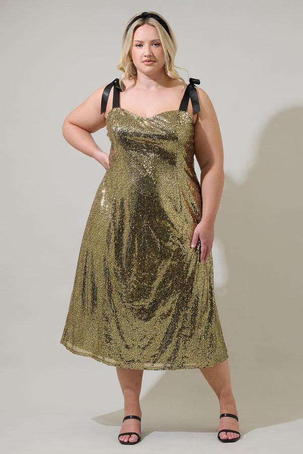 sugarlips Adelisa Sequin Tie Strap Midi Dress Curve