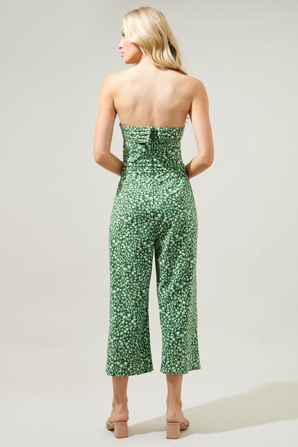 Sugarlips Adieu Floral Free Flow Strapless Pleated Cropped Jumpsuit