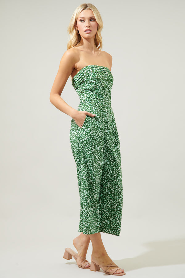 Sugarlips Adieu Floral Free Flow Strapless Pleated Cropped Jumpsuit