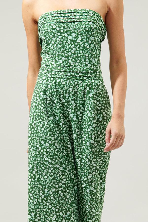 Sugarlips Adieu Floral Free Flow Strapless Pleated Cropped Jumpsuit
