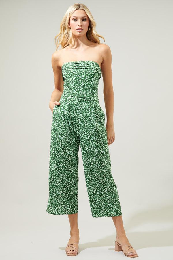 sugarlips Adieu Floral Free Flow Strapless Pleated Cropped Jumpsuit