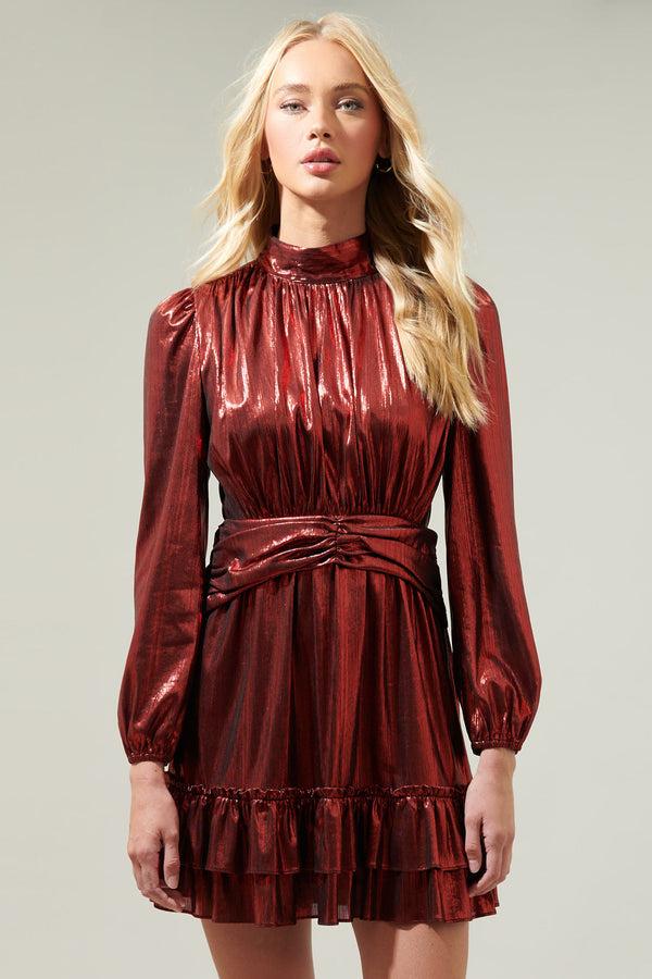 Sugarlips Admired Liquid Satin Shirred Ruffle Dress