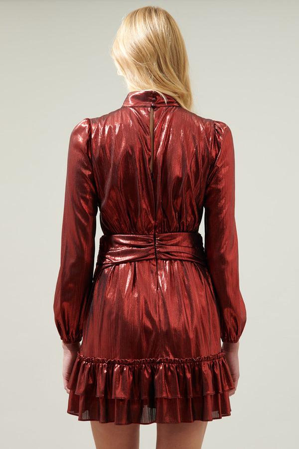 Sugarlips Admired Liquid Satin Shirred Ruffle Dress