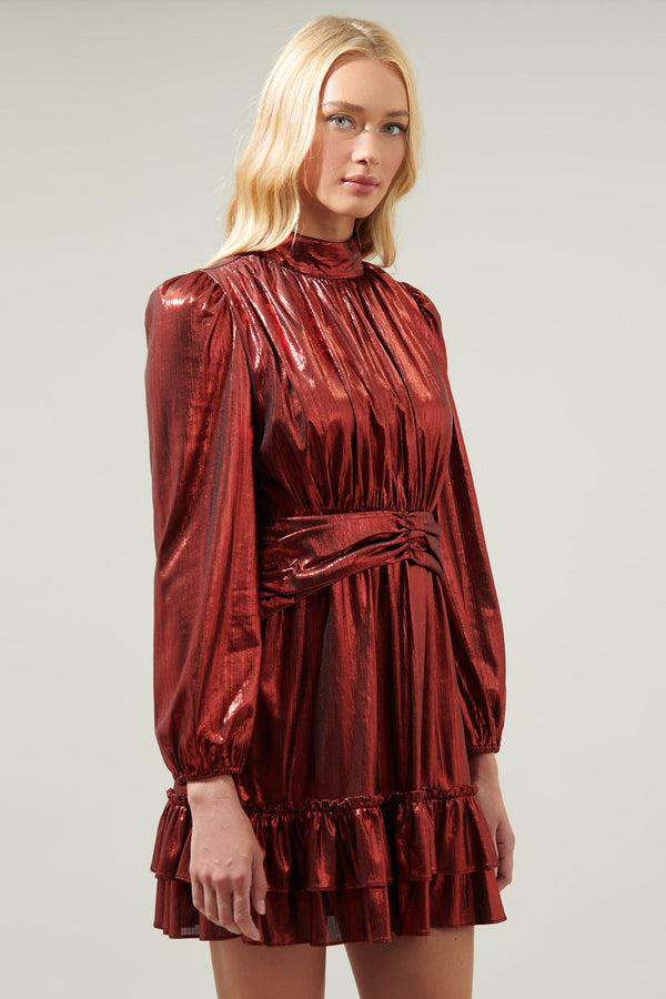 Sugarlips Admired Liquid Satin Shirred Ruffle Dress