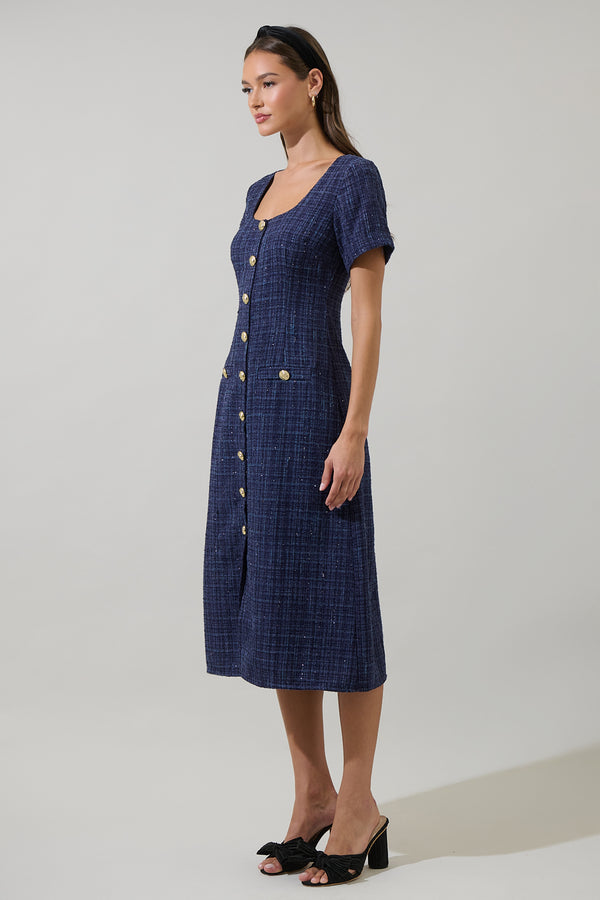 Sugarlips Adriella Tweed Hilaria Short Sleeve Midi Dress