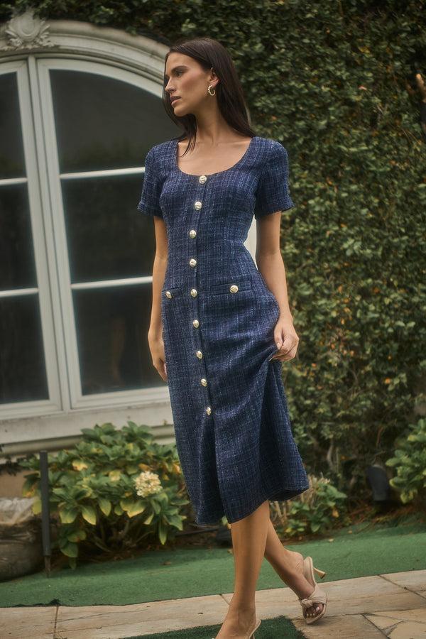 sugarlips Adriella Tweed Hilaria Short Sleeve Midi Dress