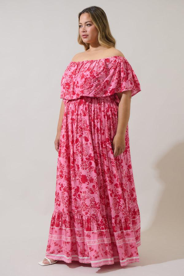 Sugarlips Aiza Floral Otis Off The Shoulder Maxi Dress Curve