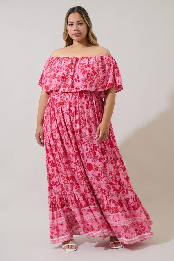 sugarlips Aiza Floral Otis Off the Shoulder Maxi Dress Curve