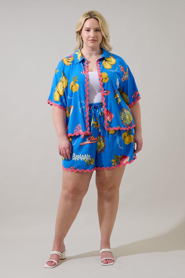 Sugarlips Alanie Tropical Halle Drawstring Shorts Curve