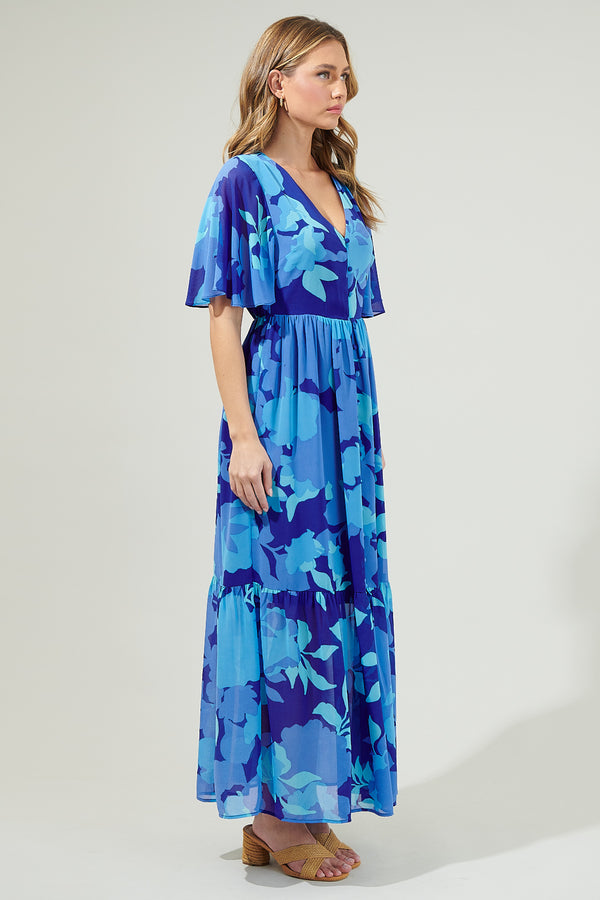 Sugarlips Alegria Floral Pismo Button Down Flutter Maxi Dress