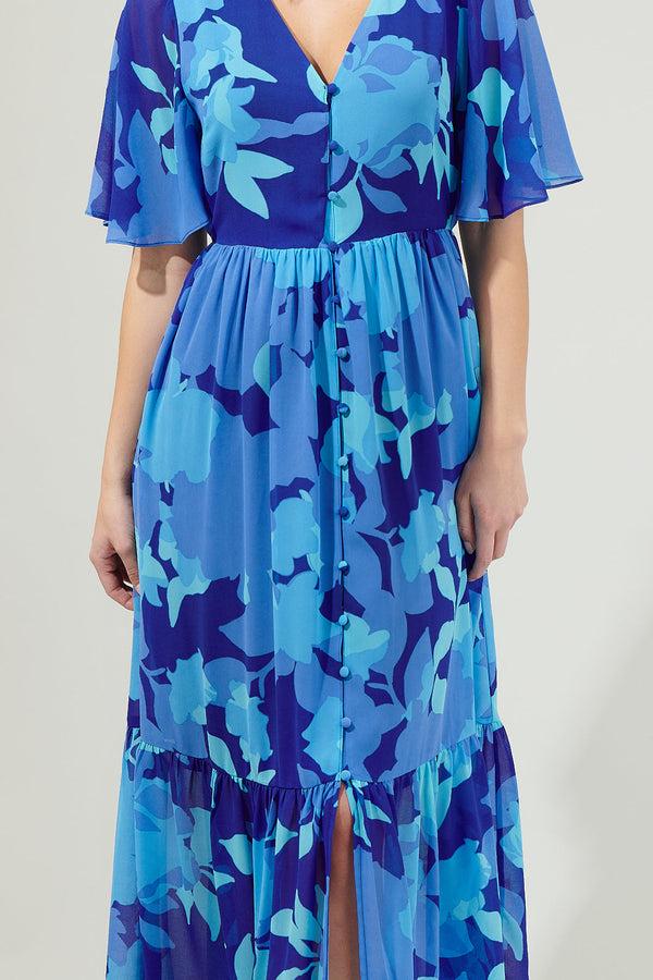 Sugarlips Alegria Floral Pismo Button Down Flutter Maxi Dress