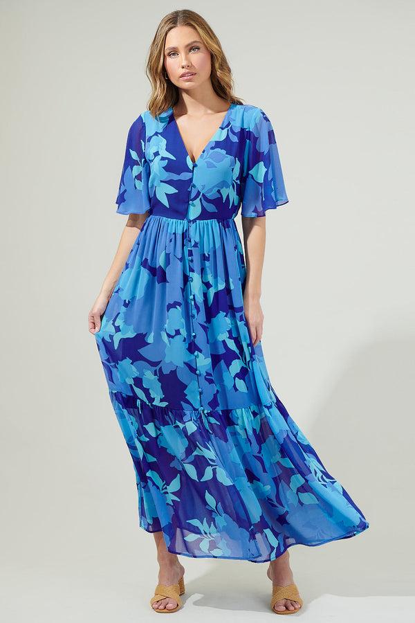 sugarlips Alegria Floral Pismo Button Down Flutter Maxi Dress