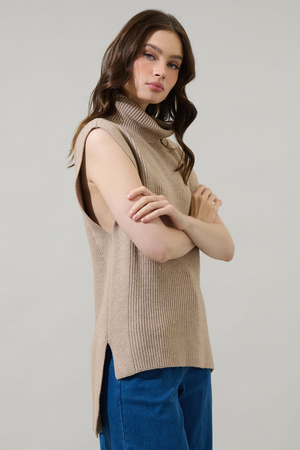 Sugarlips Aleida Turtle Neck Sleeveless Sweater Top