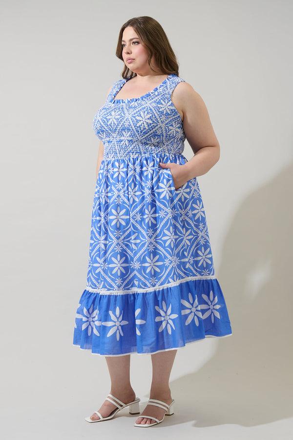 Sugarlips Alexie Floral Jessy Smocked Midi Dress Curve