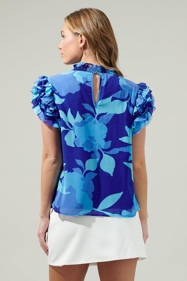 Sugarlips Algeria Floral Brenna Mock Neck Ruffle Blouse