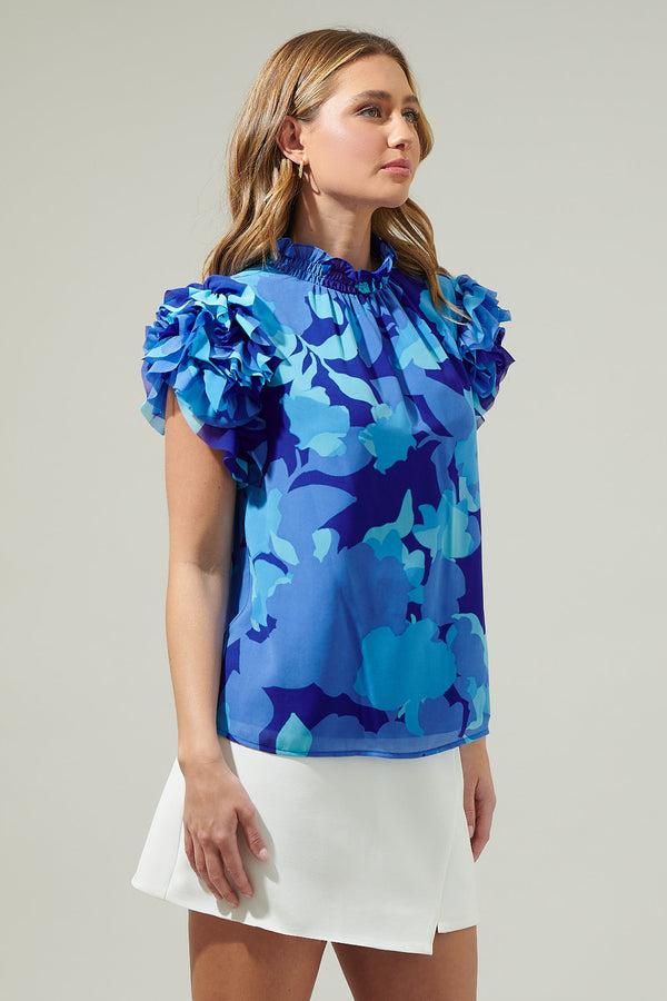 Sugarlips Algeria Floral Brenna Mock Neck Ruffle Blouse