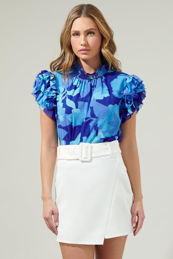 sugarlips Algeria Floral Brenna Mock Neck Ruffle Blouse