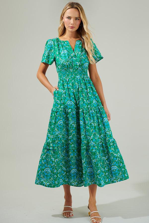 Sugarlips Alina Floral Palmer Poplin Tiered Maxi Dress