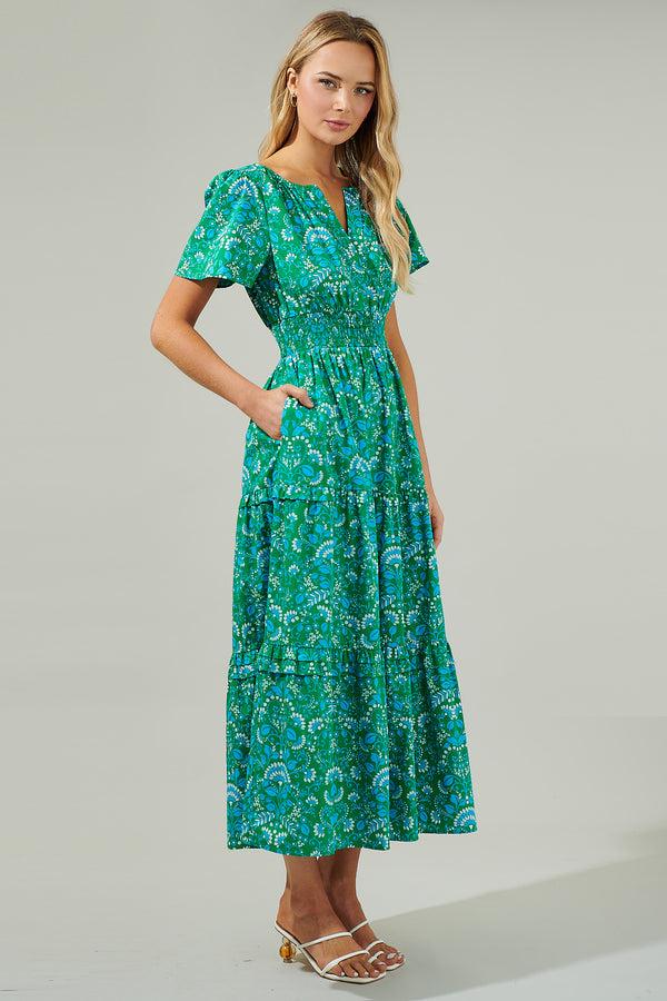 Sugarlips Alina Floral Palmer Poplin Tiered Maxi Dress