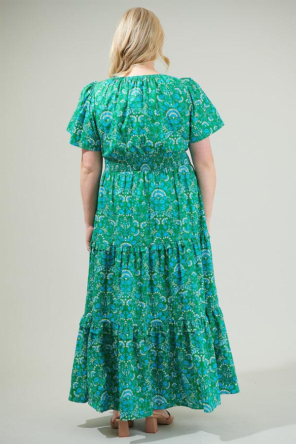 Sugarlips Alina Floral Palmer Poplin Tiered Maxi Dress Curve