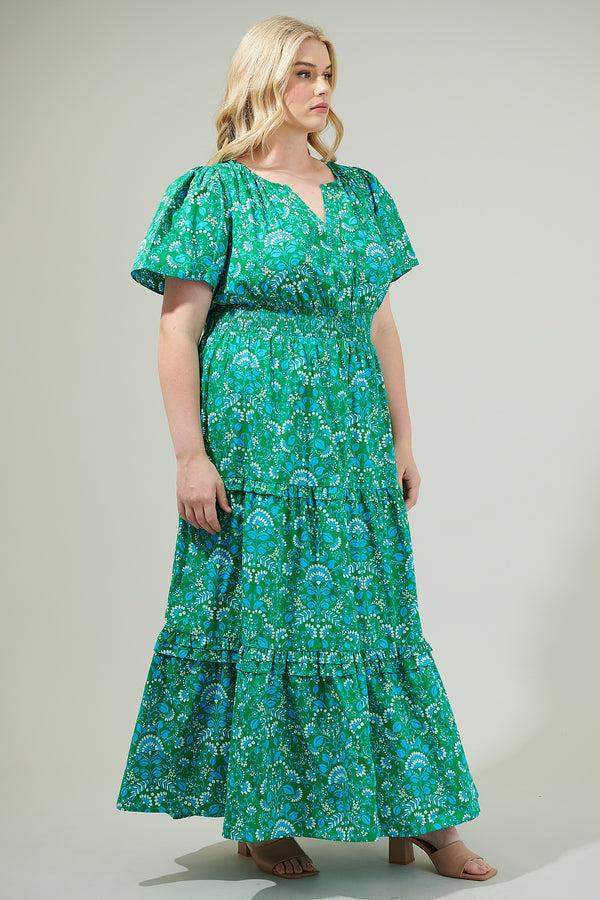 Sugarlips Alina Floral Palmer Poplin Tiered Maxi Dress Curve
