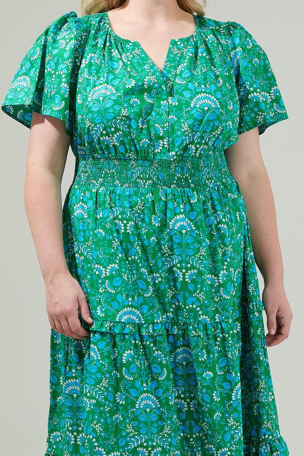 Sugarlips Alina Floral Palmer Poplin Tiered Maxi Dress Curve