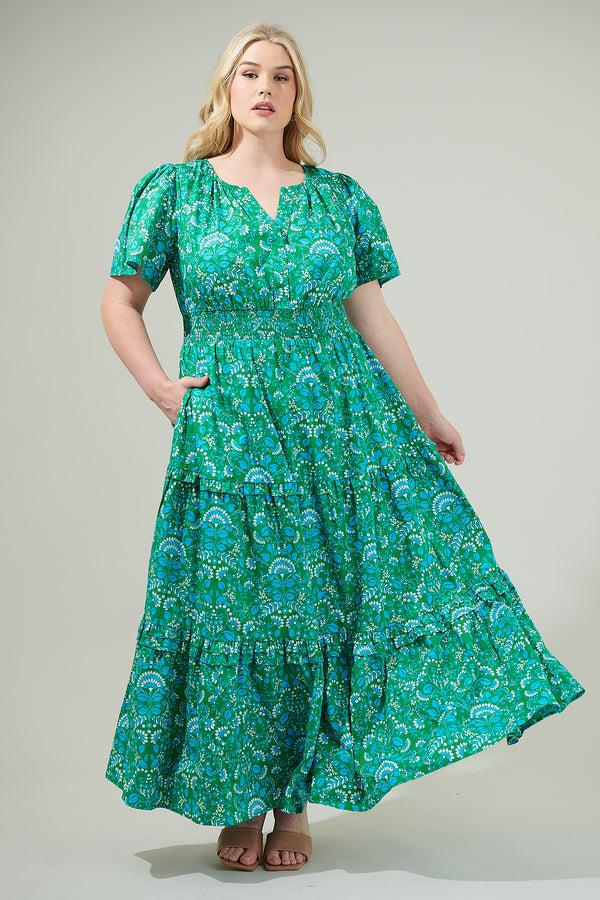 sugarlips Alina Floral Palmer Poplin Tiered Maxi Dress Curve