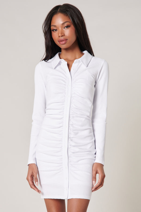 sugarlips Alison Button Front Ribbed Knit Mini Dress