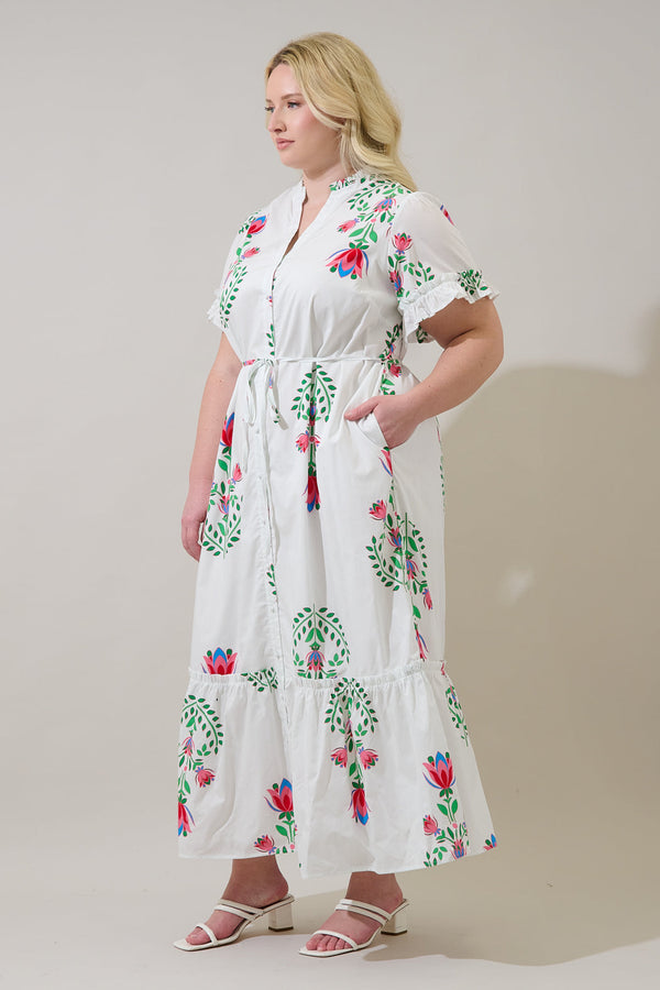 Sugarlips Alna Button Up Midi Dress Saury Floral Curve