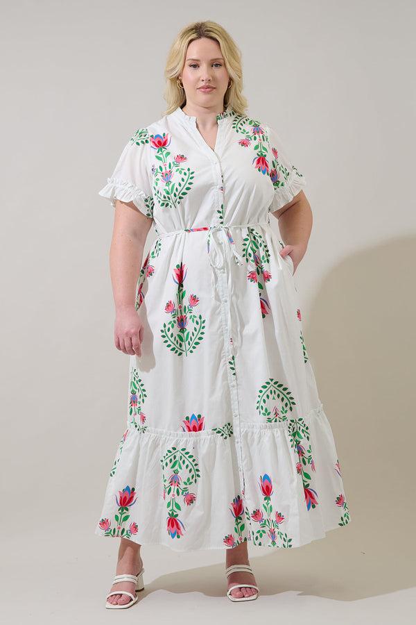 sugarlips Alna Button Up Midi Dress Saury Floral Curve