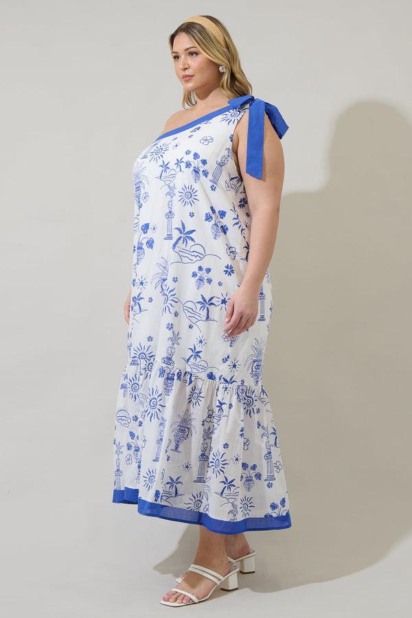 Sugarlips Alvina Tropics Nicol One Shoulder Maxi Dress Curve
