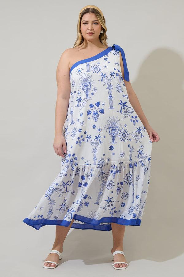 sugarlips Alvina Tropics Nicol One Shoulder Maxi Dress Curve