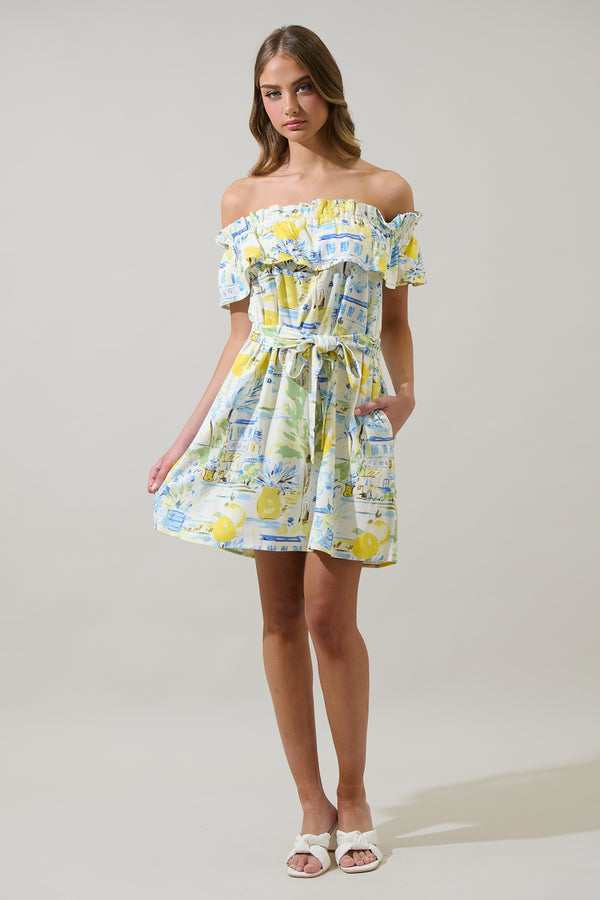 Sugarlips Amalfi Coast Off The Shoulder Ruffle Mini Dress